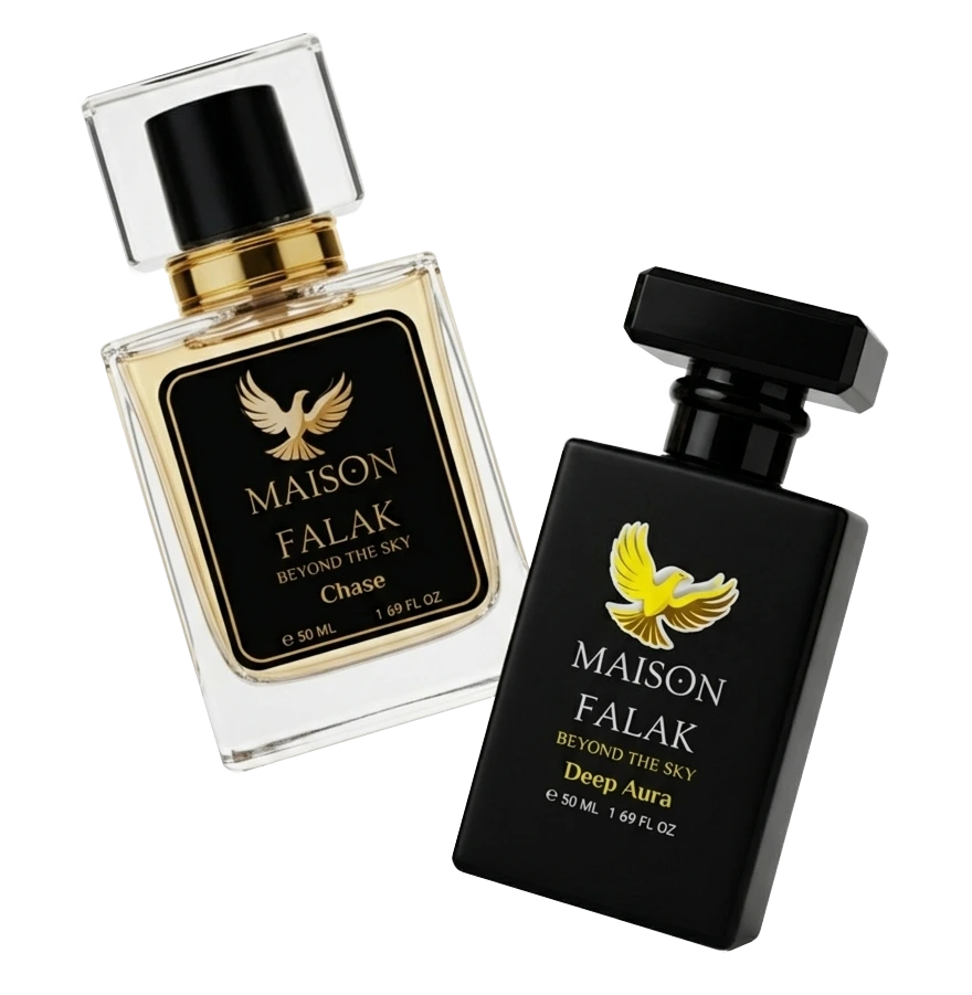 Floating luxury perfume bottle with elegant dark background